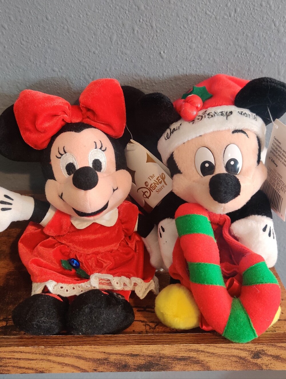 Mickey Minnie Mouse Christmas Bean Bag Plush Set Nwt Vintage Holiday Birthdtone